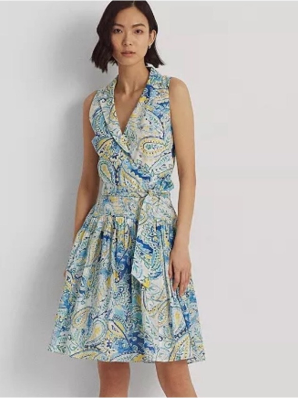 Ralph Lauren LRL Garden Party Blue & Yellow Paisley dress Sz 16